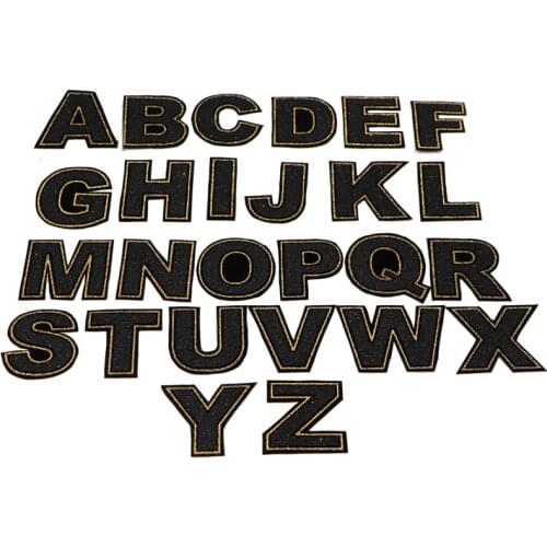 A-Z1PC Black Beaded English Alphabet Letter Stick On Patch For Clothing Washable Applique Badge For Cloth Diy Fabric Stickers