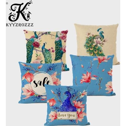Color New Bright Peacock Animal Cushion Set High Quality Plant Printing Linen Home Sofa Decoration Throw Pillowcase Cojines45CM