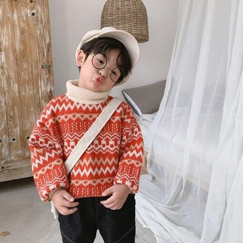Childrens clothes Korean version of the vintage girl pile collar sweater 2019 winter thick childrens turtleneck sweater boy