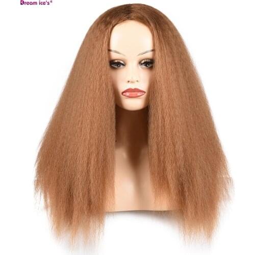 Long Straight Wigs Black Kinky Straight Synthetic Wigs for Women Natural Handline Middle Part Wig Heat Resistant Fiber Dream Ice