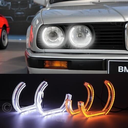 For BMW E30 E32 E34 1984 1985 1986 1987 19881990 Crystal DTM Style LED Angel Eyes Light White and Yellow Turn Signal Halo Ring