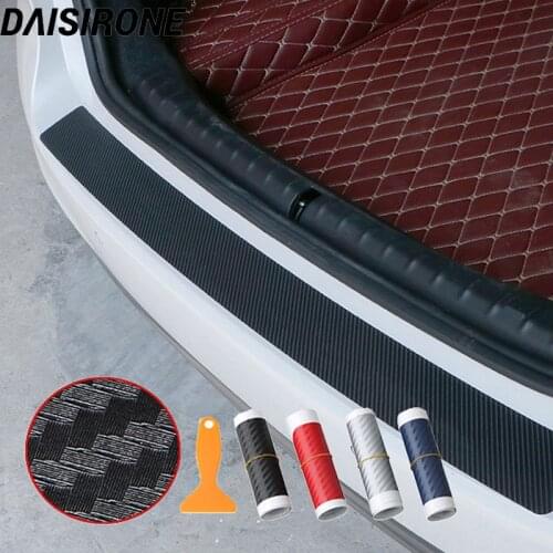 Car Trunk Door Sill Guard Carbon Fiber Sticker SUV Cargo Liner Body Rear Bumper Protector Trim Cover Protective Mat Strip 90CM