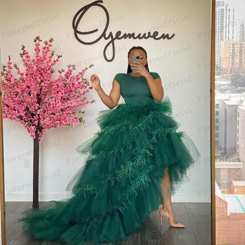 Elegant Fashion Womens Party Skirt Real Image Asymmetrical Tiered Puffy Tulle Skirts Feathers Elastic Waist юбка Custom Made