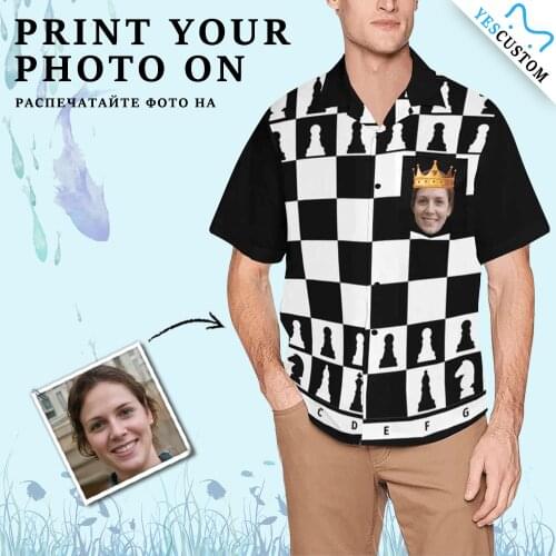 YesCustom T-Shirt Chess Logo Black Custom Face Cardigan Casual Beach Tee Printed Oversize Hawaiian Shirt Tops with Chest Pockket