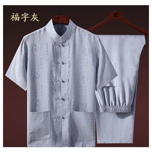 Chinese Traditional Clothing Set Man Summer Linen Buckle Kung Fu Shirt Oriental Retro Top Pants Tai Chi Breathable Uniforms