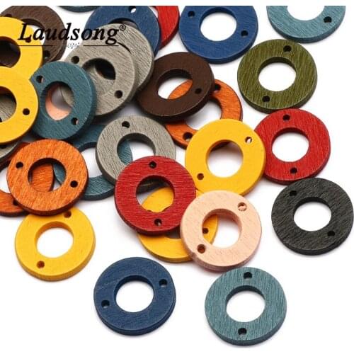 30pcs/lot Natural Round Ring Wooden Beads Multicolor Loose Beads Supplies For Jewelry Making Handmade DIY Earrings Accessories