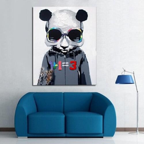 Best Gift Handpainted Modern Wall Art Picture Living Room Home Decor Abstract Cool Panda Cartoon Animal Oil Painting On Canvas