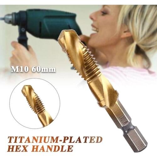 M3-M10 Screw Tap Drill Bits Hex Shank Titanium Plated HSS Screw Thread MetricTapping and Drilling Integrated Spiral TapTools