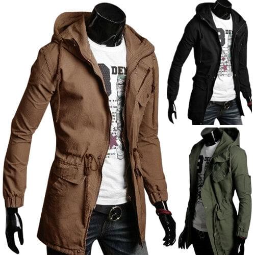 Mens Military Fashion Casual Jacket Warm Winter Coat Slim Outwear Overcoat New Solid Color Leisure Fashion Trend