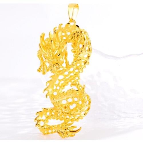 Delicate Gold Color Necklace Pendant for Men Wedding Engagement Jewelry Hollow Dragon Design Yellow Gold Pendant No Chain