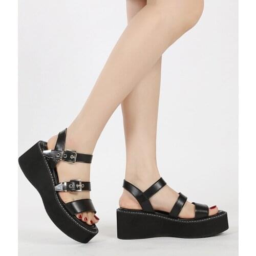 2021New Arrival Wedge Sandals Platform Summer Ladies High Heels Black Gothic Style Womens Shoes Chunky Heel Roman Sandals Dress