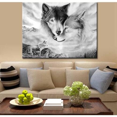 New canvas wall paintings Nordic black and white wolf animal canvas prints wall decor for living room bedroom oil paintings