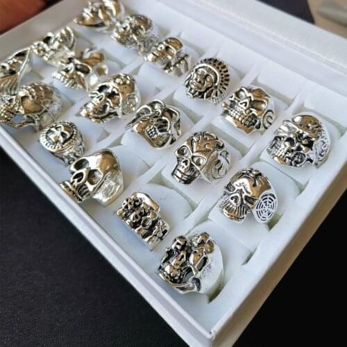 Wholesale 10pcs/Lot Mens Skull Punk Gothic Vintage Metal Alloy Jewelry Rings Mix Different Skeleton Design Style Big Size 8-11