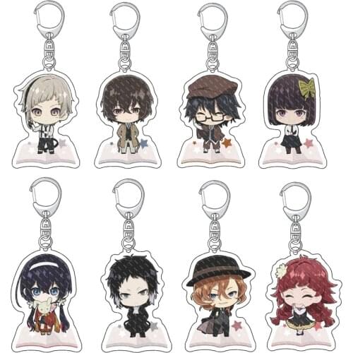Wholesale Anime Bungo Stray Dogs Keychains Double Sided Acrylic Pendant KeyChain Dazai Osamu Nakahara Chuya Akutagawa Ryunosuke