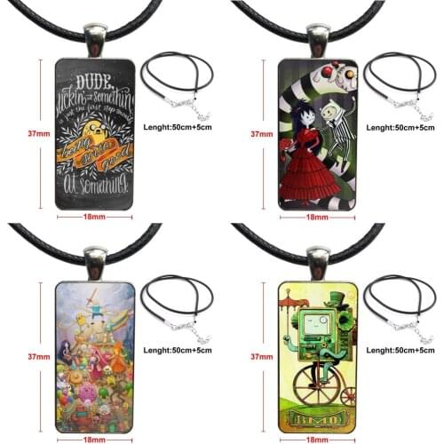 For Women Kids Glass Cabochon Pendant Necklace Rectangle Fashion Necklace Adventure Time With Jake And Finn