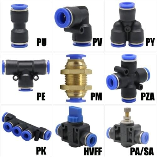 Pneumatic fittings PY/PU/PV/PE water pipes and pipe connectors direct thrust 4 to 16mm/ PK plastic hose quick couplings