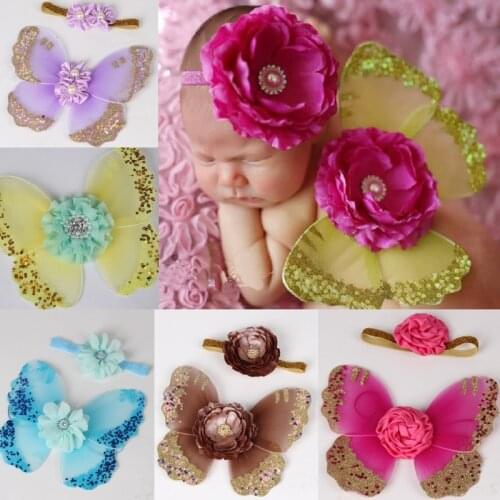 Birthday Gift Newborn Photography Props Pearl Baby Girl Butterfly Costumes Headband Angel Wings Photo Accessories Studio Tools