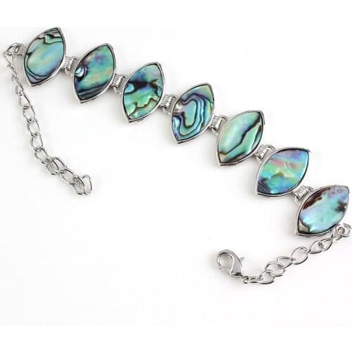 Silver Plated Abalone Shell Marquise Shape Bracelet Link Chain for Gift Jewelry