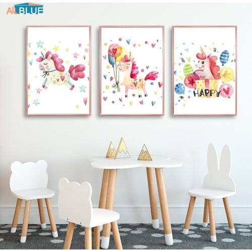 Unicorn Poster Nordic Pink Nursery Wall Art Canvas Print Painting Baby Decorative Pictures For Bedroom Kids Room Home Decoration