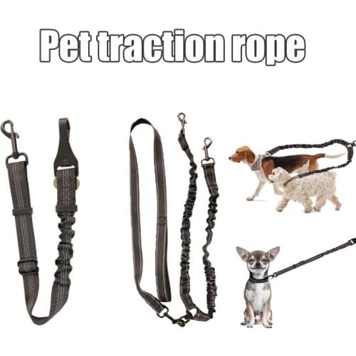 Bungee Dog Leash Dual Buckle Attachment Reflective Elastic Nylon Harnesses Lead Ropes Prevent Arm Injury for Car Running TS1