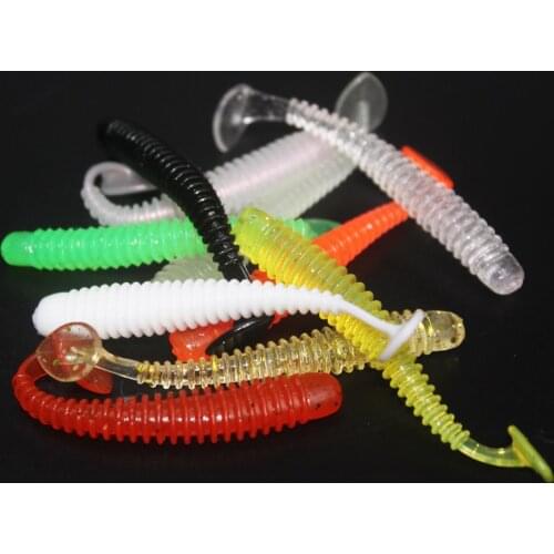 10pcs/lot 10 colors 2g-70mm Fishing Lure Soft Bait Artificial Pop Mini Shrimp Screw Clamp Tails Lot Worm Grub Lures