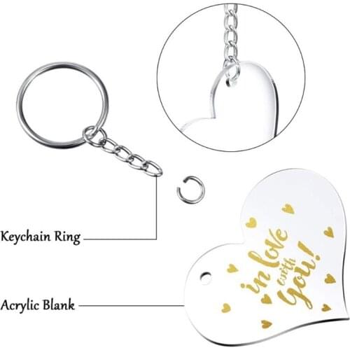 R58E 30 Blanks Clear Acrylic Blanks Heart Shape Plain Acrylic and 30 Pieces Key Chain