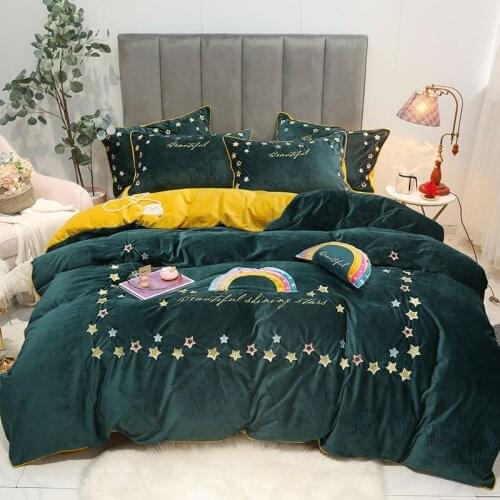 Luxurious dark green Bedding Sets Embroidering Home Textile Many stars Thickening Bedding Bifrost Bed linen Bed Duvet Cover