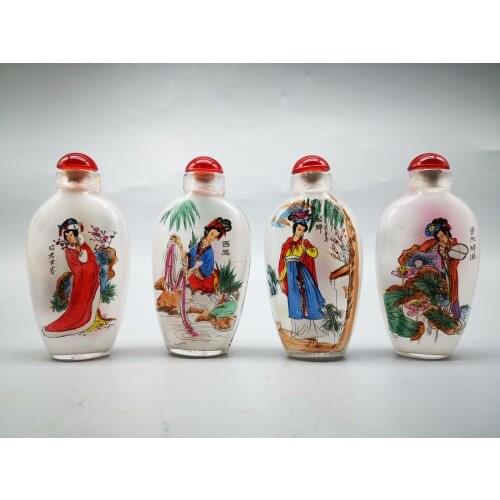 Collectable China Snuff Bottles Coloured Glaze Hand-Painted Four The Beauty Drawing Coloured Drawing Home Decoration