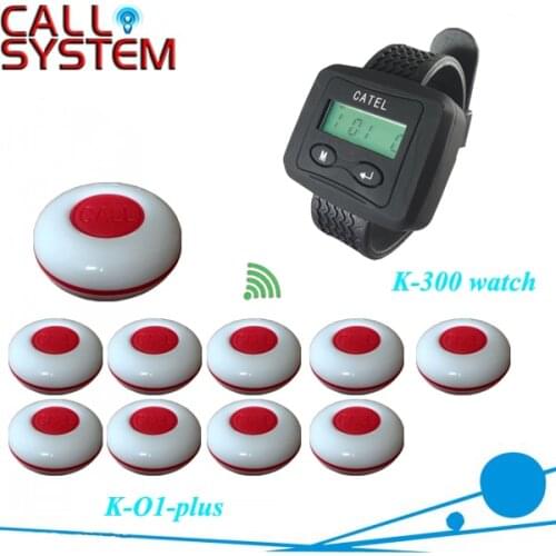 Waiter system to call service 1 wrist watch pager with 10pcs push button for bar, cafe house use