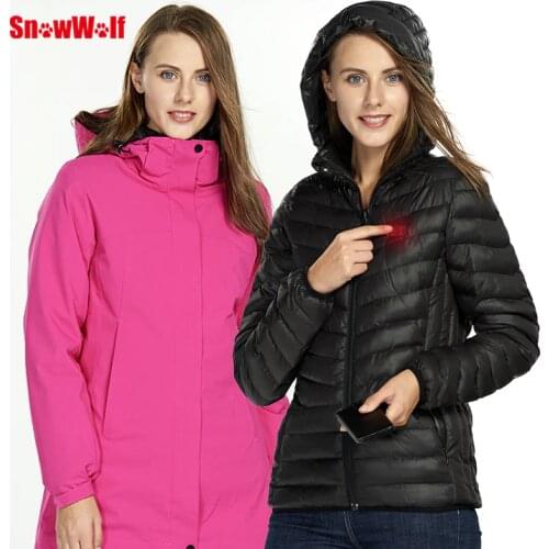 SNOWWOLF Women Winter Softshell USB Heated Jacket Outdoor Waterproof Thermal Sport Camping Hiking Coat 3 in 1 Windbreaker