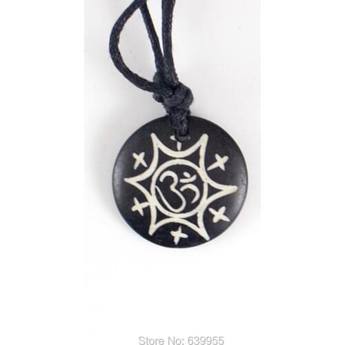 Sun Style AUM OM Ohm Hindu Buddhist Hinduism Yoga yak bone Carving Pendant Necklace Amulet Lucky Gift Tribal Fashion Jewelry