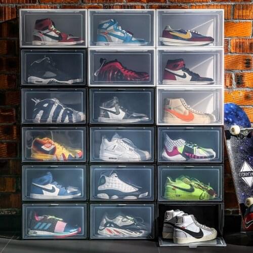 Thickened transparent shoe box basketball shoes plastic shoe box male magnetic suction box moisture-proof dustproof finish box