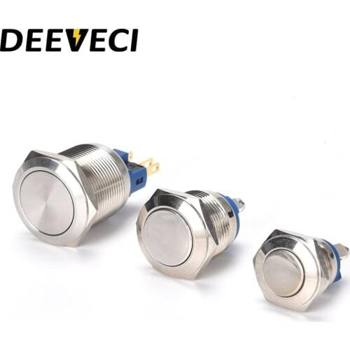 16mm 19mm 22mm 25mm waterproof flat button switch stainless steel momentary Pins Screw on off pc power metal push button switch