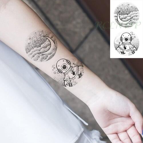 Waterproof Temporary Tattoo Sticker Moon Planet Astronaut Flash Tatoo Fake Tatto Hand Arm Neck Body Body Art for Woman Men