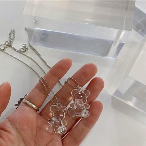 Y2K Fashion Jewelry Transparent Bear Pendant Necklaces for Women Metal Vintage Charms Choker Necklace 2021 Female 90s Gifts New