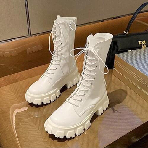 2021 New Women Autumn Lace Up Ankle Boots Female Platform Slide zip PU Leather Shoes Ladies Casual Comfortable No Slip Flat Shoe
