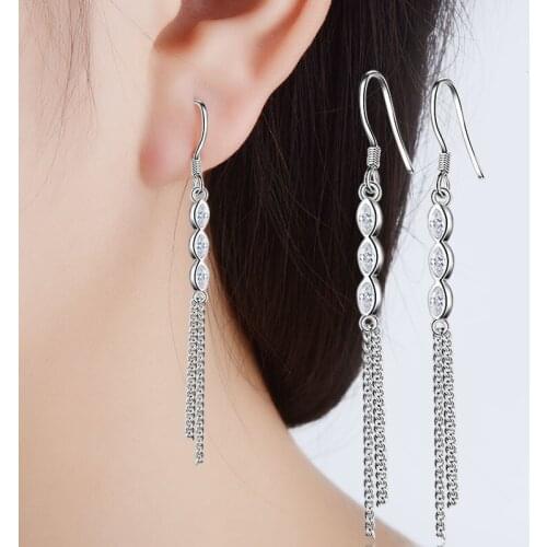Womens Fashion Long Tassel Drop Earrings Shiny Crystal Zircon Chain Pendant Dangle Earring Hook Elegant Vintage Earring Jewelry