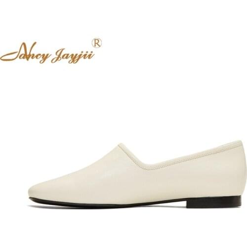 Nancyjayjii Woman Spring Classic Handcrafted Leather Off White Ladies Loafer Flats Slip On Shoes Woman Dress Work Shoe Mujer 38