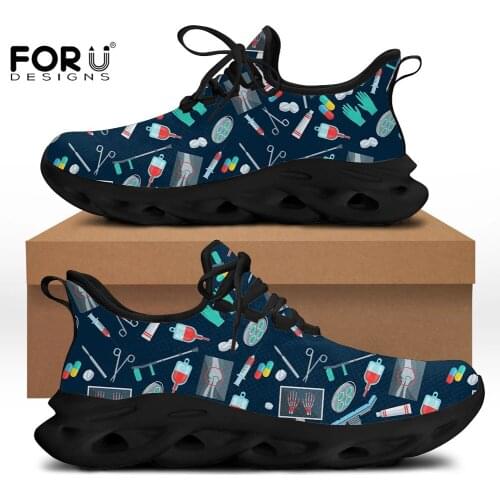 FORUDESIGNS Medical Equipment Pattern Women Casual Flats Shoes Lace Up Walking Sneakers Fashion Ladies Summer Zapatos Mujer