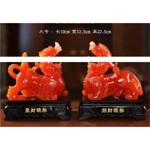 1 pair mythical wild animal green PI xiu in emerald green transfer desk in coral red High-end luxury Animal Sculpture statue