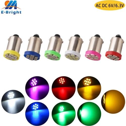 10PCS AC/DC 6V/6.3V Nonpolarity T4W T11 BA9S 1206 8 SMD LED Bulb Pinball Battery Game Lamp Bike White Blue Red Green Amber Pink