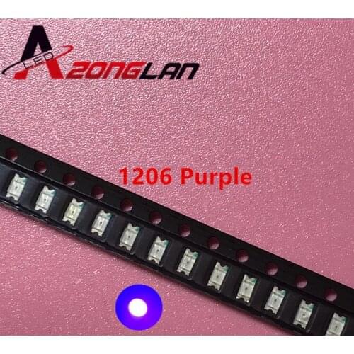 100pcs 1206 purple/uv smd super bright lamp lights-emitting diodes 390-410NM 3..2*1.6*0.8MM SMD 1206 LED DIODES