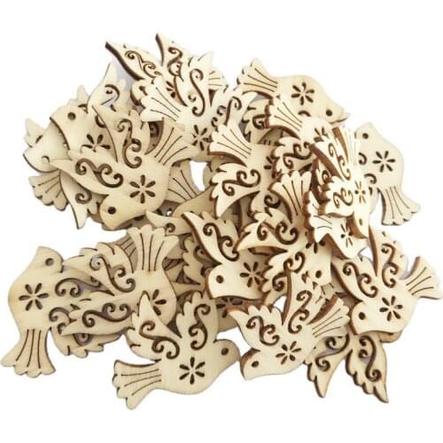 20PCS Unfinished Wooden Birds Shaped Crafts Wood Cutouts Embellishment Wood Craft Slices for DIY Scrapbooking Card Making Props