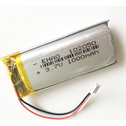 3.7V 1000mAh Lipo Rechargeable battery 102050 with JST 1.25mm 3pin plug connector for household wired microphone audio computer
