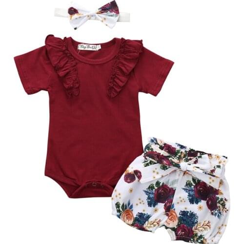 Clothes Infant Baby Girl Newborn Set Short sleeve Romper+Pants+Headband Summer Toddler Clothing Kids Suit children Outfits 3Pcs