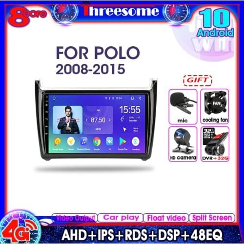 Andriod 10.0 4G+64G Car Radio for Volkswagen VW POLO 2008-2015 4G+WiFi GPS Navigation Multimedia Car Player Split Screen RDS DSP