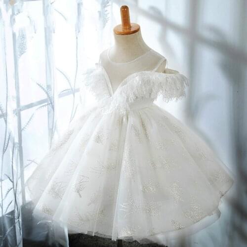 White Flower Girl Fringed Dress Baby Wedding Party Ball Gown Infant Elegant Princess Tutu Dresses Little Girls Boutique Clothing