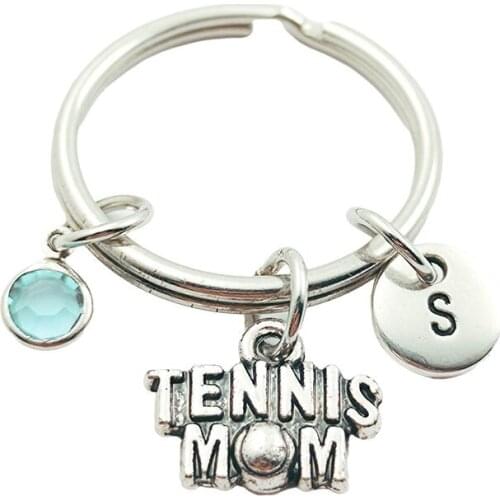 Tennis Mom Initial Letter Monogram Birthstone Keychains Keyrings Creative Fashion Jewelry Women Gifts Accessories Pendants