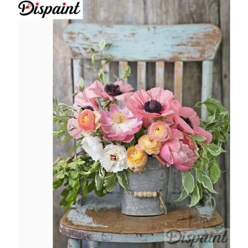 Dispaint Diamond Painting"Flower chair scenery"Cross Stitch Custom Photo Diamond Embroidery Square Round Drill Home Decor A26004