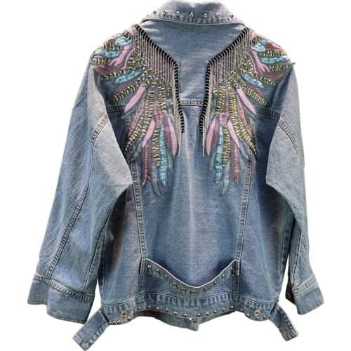 Denim Jacket Women Chic Fashion Casual Wings Embroidery Tassel Outerwear Spring And Autumn 2021 Female New Loose Coat